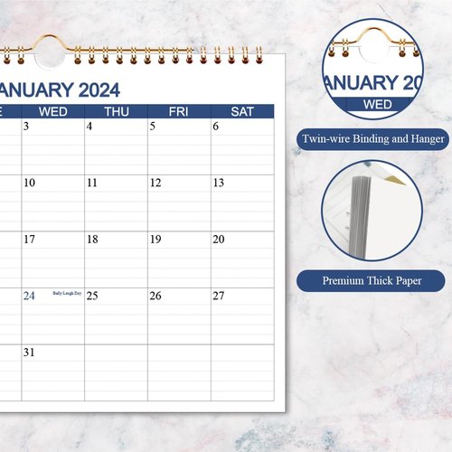 Calendar 2024-2025 - Wall Calendar Runs April 2024 to June 2025-15 Months Calendar Planner with Thick Paper for Planning and Organizing for Home or Office, Blue Hanging Calendar, 8.5 x 11 Inches