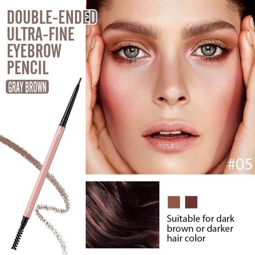 Waterproof Eyebrow Pencil,Ultra-Fine Mechanical Pencil with Spoolie Brush,Eyebrow Pencil Easy to Color,Draws Tiny Brow Hairs and Fills in Sparse Areas,Create Natural Eye Brow,Gray Brown