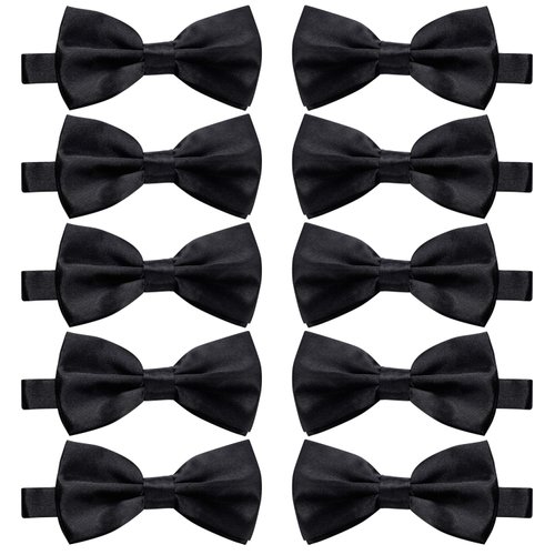 10 Pcs Elegant black Pre-tied Bow ties Formal Tuxedo Bowtie Set with Adjustable Neck Band,Gift Idea For Men And Boys