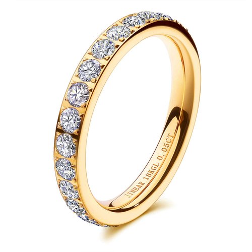 JINEAR 3mm Wedding Bands for Women Eternity Ring 18K Gold Plated Cubic Zirconia Engagement Rings Stackable Anniversary Promise Statement Ring Gift for Her Size 5 to 10