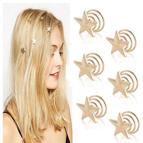 Aysekone 6 Pcs/Pack Delicate Bridesmaid Gold Wedding Hair Pins Clips Bridal Star Hairpin Spiral Hair Claw Stick Headwear Barrettes for Women Girls Hair Accessories