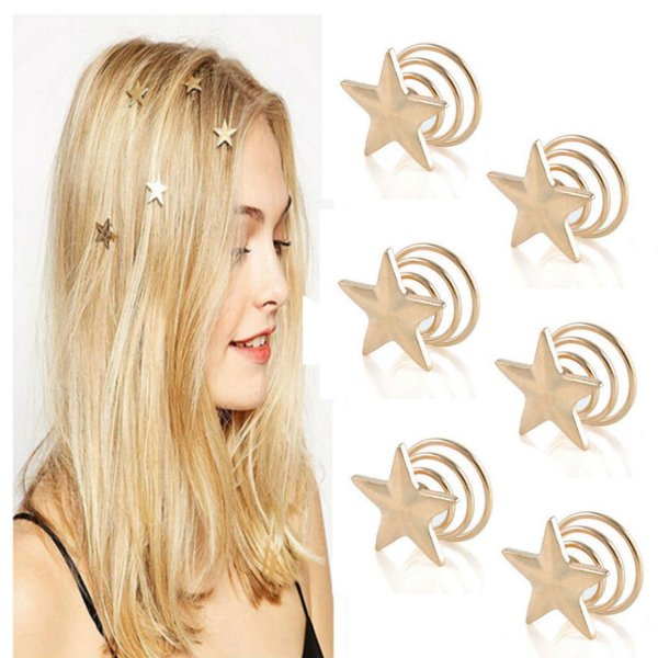 Aysekone 6 Pcs/Pack Delicate Bridesmaid Gold Wedding Hair Pins Clips Bridal Star Hairpin Spiral Hair Claw Stick Headwear Barrettes for Women Girls Hair Accessories