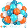 Blue and Orange Balloons, Blue and Orange White Balloons, Retro Turquoise Blue Teal Bule Orange White Balloons for Boys Man Kids Outer Space Theme Party Birthday Baby Shower Gender Revea Wedding Decor