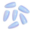 Mkwntg Blue Chrome Press on Nails Medium Almond Fake Nails Glossy Glue on Nails Blue Laser Coffin False Nails Stiletto Aurora Artificial Nails Bling Pearl Flash Acrylic Nails for Women Girls 24Pcs