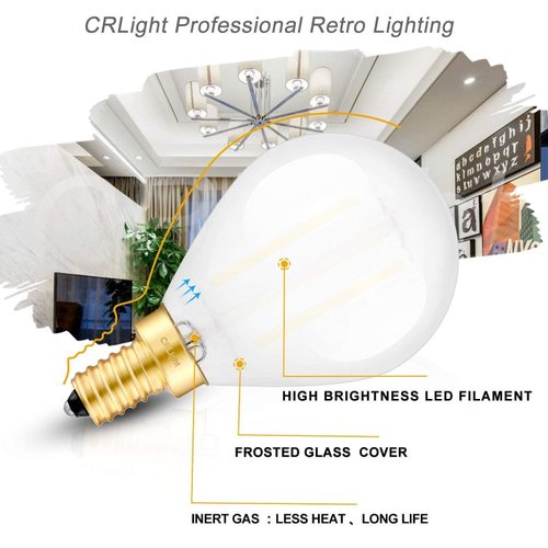 CRLight 2W LED Candelabra Bulb 4000K Daylight White 25W Equivalent 250LM Dimmable, E12 Tiny G14 Frosted Glass LED Globe Bulbs, Chandelier Bathroom Vanity Mirror Light Bulbs, 8 Pack