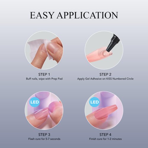 KISS Salon X-tend, Press-On Nails, Nail glue included, Nonsense', Light White, Short Size, Almond Shape, Includes 30 Nails, 5Ml Led Soft Gel Adhesive, 1 Manicure Stick, 1 New Mini File, New Prep Pad