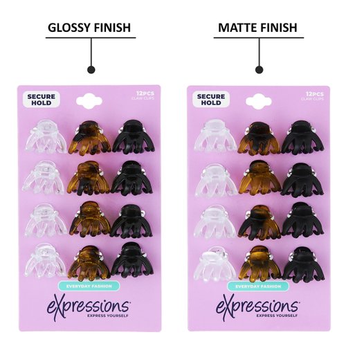 Expressions 24pc Mini Octopus Hair Clips Variety Pack - Clear, Tortoise & Black Professional Quality Hair Accessories For Everyday Styling