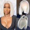 Byluxurious 60# Grey Platinum Blonde Wig Human Hair for White Pre Plucked HD Transparent Short Bob Wigs Human Hair Silver Ash White Lace front Wig For Women T Part Brazilian Hair 14 Inch 150 Density