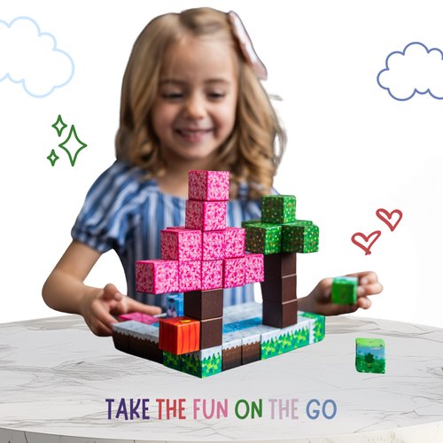 Amazing Artz 64 PCS Magnetic Blocks for Kids - STEM Montessori Sensory Toys for Toddlers Kids Boys Girls Ages 3 4 5 6 7 8 (Multicolor) - Magnetic Building Blocks Toys