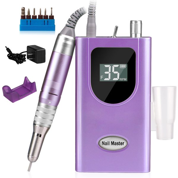 35000RPM Portable Nail Drill Machine, HoMove Professional Rechargeable Efile Nail Drill, Low Heat Electric Nail File for Acrylic Nail Natural Extension Poly Nail Gel