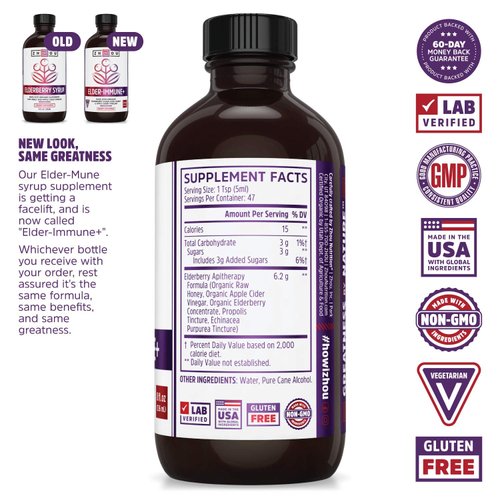Zhou Nutrition Elderberry Syrup, Immune System Booster with Organic Elderberry Syrup, Raw Honey Apple Cider Vinegar, 8 fl oz