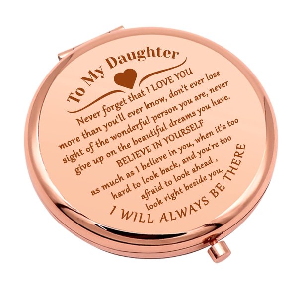 Daughter Gift from Mom Inspirational Birthday Gift for Daughter Compact Mirror for Daughter Stepdaughter Graduation Gift for Daughter Travel Makeup Mirror for Bonus Daughter Christmas Wedding Gift