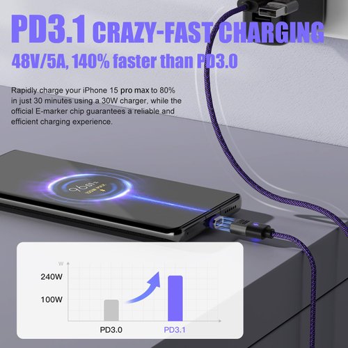 BRIMFORD 240W USB C Magnetic Charging Cable 6ft, PD3.1 48V 5A USB C to USB C/Micro USB Magnetic Charger Fast Charging Cable, Nylon Braided Magnetic Charger Cable for Laptop/Tablet/Phone