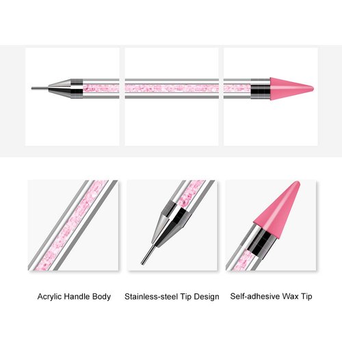Tovip 2PCS Dual-Ended Nail Rhinestone Picker Wax Tip Pencil Pick Up Applicator Dual Tips Dotting Pen Beads Gems Crystals Studs Picker with Acrylic Handle Manicure Nail Art Tool