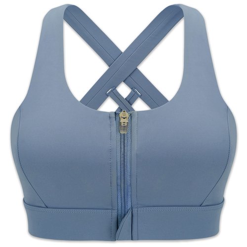 Cordaw Zipper in Front Sports Bra High Impact Strappy Back Support Workout Top, Blue Medium