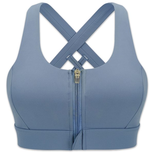 Cordaw Zipper in Front Sports Bra High Impact Strappy Back Support Workout Top, Blue Medium