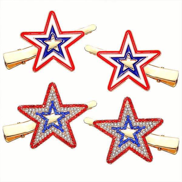 American Flag Hair Clips for Women Rhinestone Patriotic Hairpins Enamel Heart Star Hair Barrettes Classic USA Independence Day Hair Accessory Gift (Style B)
