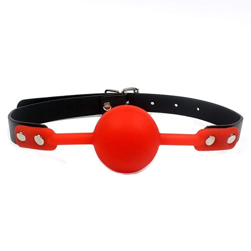 Tabuy PU Leather Paly Buckle Belt Silicon Mouth Ball Open Breathable Mouth Gag For Men Woman (Red)