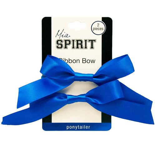 Mia Spirit Satin Ribbon Bow Ponytailers, Hair Accessories for Dance, School, Uniform, Cheer, Sports, For Girls, Kids 2pcs (royal blue)