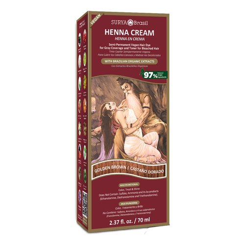 Surya Brasil - Henna Cream, Semi-Permanent Golden Brown Hair Color Treatment for Gray Coverage, Deep Conditioning Hair Dye, 2.37 oz / 70 ml