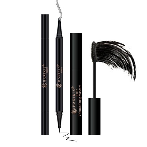 Black Mascara Eyeliner Set, Gray Eyebrow Pencil 2-in-1 Dual-headed Eyebrow Pen with 4-Prong Micro-Fork-Tip, long Lasting Liquid Eyeliner Waterproof Smudge Proof 2 Packs (Black+Gray)