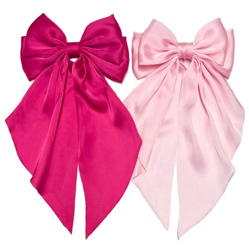 Pink Hair Bows for Women Girls Hair Ribbon Bow Hair Clips with Long Tails Vintage Hair Accessorie...