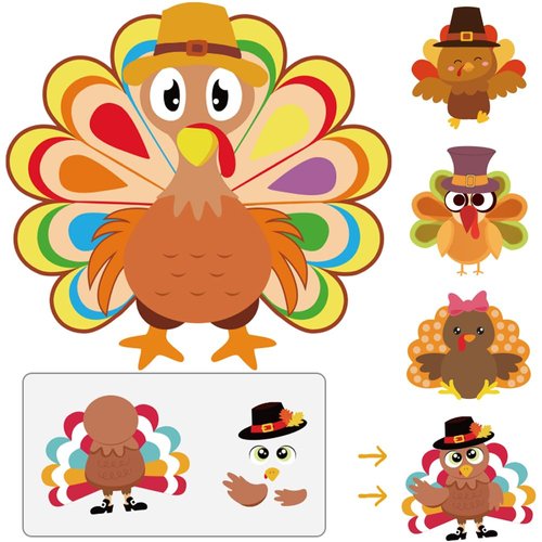 55 Sheets Thanksgiving Crafts for Kids, Make a Turkey Craft Stickers for Kids Thanksgiving Games, Activities, Gifts, Party Favors, Decorations, Thanksgiving Stickers for Family, Classroom
