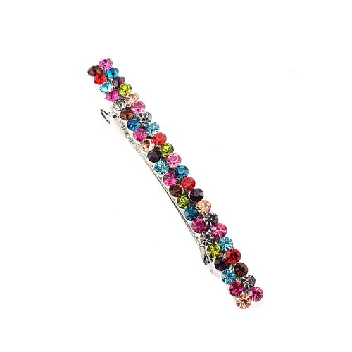 Women&#39;s Rhinestone Metal Hair Barrette Clip Hair Pin Antique Silver IMB2142, Multi