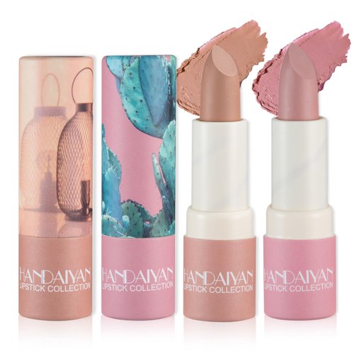 CAHIUYOA 2PCS Nude Matte Lipstick Set,Velvet Matte Lip Stick Nude Lip Gloss Long Lasting Smooth Matte Lipstick Lip Makeup Gifts for Women - 02 Nude+ 04 Light Pink