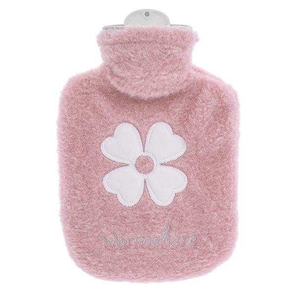 DSLSQD 500ml Hot Water Bottle, 2-in-1 Small Hot Water Bottle with Cover Warm Water Bag with Soft Premium Faux Fur Cover Water Bag for Cold & Hot Compress Mini Hot-Water Bag for Women Seniors Pink