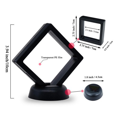 SQEYYGI 10Pcs Coin Holder Challenge Coin Display Stand, Black 3D Floating Display Case for AA Coin Medallions Jewelry Rock Gem Arrowhead Collecting and Display (2.75×2.75×0.8 inches)