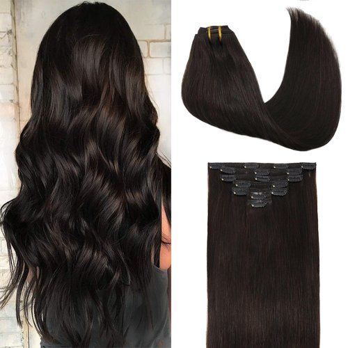 GOO GOO Clip in Hair Extensions Real Human Hair, 12inch 85g 7Pcs, 2 Dark Brown, Remy Human Hair Extensions Clip ins for Women, Natural Human Hair