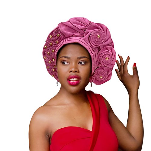 African Headties,Nigerian For Women Head Wrap Femme Handmade Sewing Fashion Head Tie For Party (Pink)