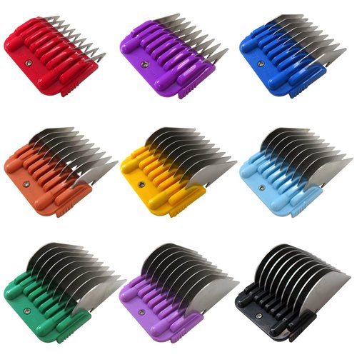 Bedaily Professional Animal Stainless Steel Attachment 9 Color Guide Comb Set,Compatible for Andis/Oster A5/ Wahl KM Series Clipper Detachable Blade Pet, Dog, Cat, and Horse Clippers