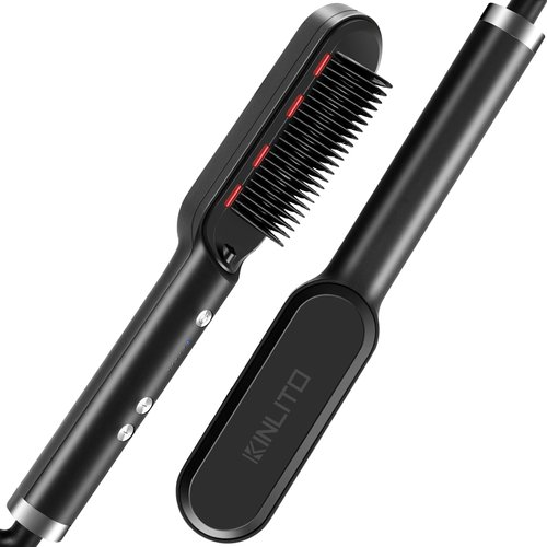 Hair Straightener Brush, KINLITO Hair Straightening Comb for Women Hair Brush Straightener with Fast Heating Anti-Scald with 5 Temps Heated Brush Straightener