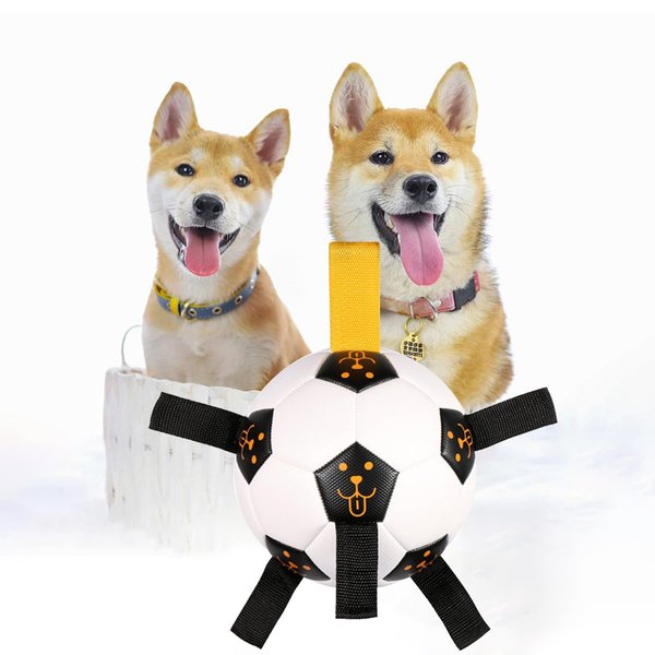 Phyxgrg Dog Toys Soccer Ball, Interactive Toys for Tug of War, Puppy Birthday Toy, Dog Water Toys, Dog Balls for Small & Medium Dog (Black/White-6.7‘’)