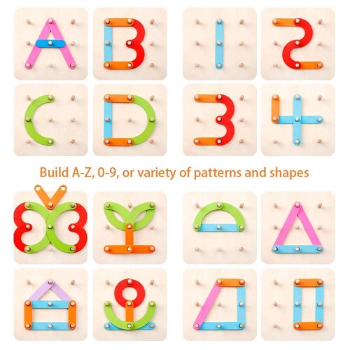 Coogam Wooden Letter Number Construction Puzzle Educational Stacking Blocks Toy Set Shape Color Sorter Pegboard Activity Board Sort Game for Kids Gift Preschool Learning STEM Toy