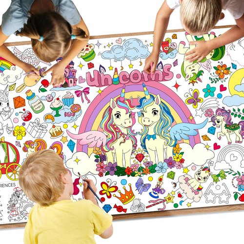Giant Coloring Poster,35x72Inch,Versatile Unicorn Birthday Activity Drawing Paper Coloring Tablecloth,DIY Rainbow,Unicorn Poster Table Cover Kids Art Crafts Coloring Mat,Home Classroom Party Suppiles