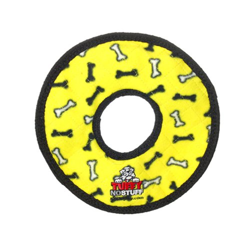 TUFFY - World's Tuffest Soft Dog Toy - NO STUFF Ring - Squeakers - Multiple Layers. Made Durable, Strong & Tough. Interactive Play (Tug, Toss & Fetch). Machine Washable & Floats (Yellow Bone)