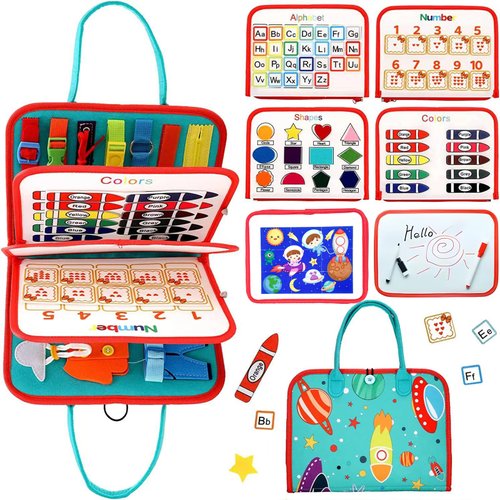 Busy Board for 1 2 3 4 Year Old Toddler Montessori Busy Book Sensory Learning Toys for Boys Girls Birthday Idea Gift (Green)
