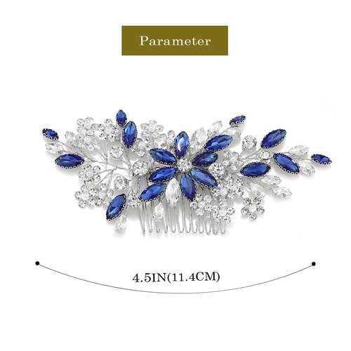 Catery Bride Wedding Hair Comb Blue Rhinestone Side Combs Bridal Hair Piece Headpiece Hair Accessories Headpiece for Women Pack of 1(Blue)