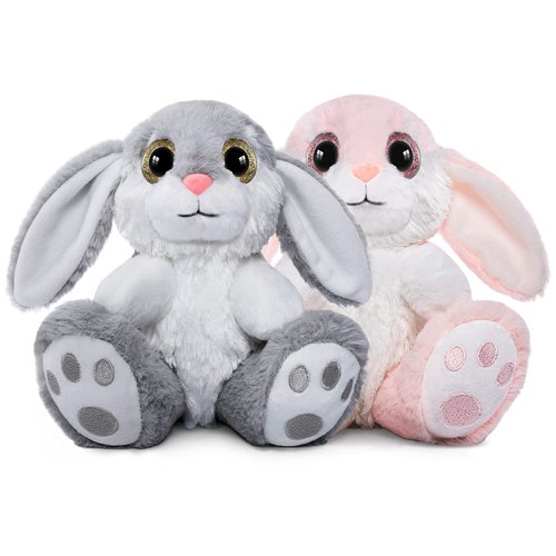 Nleio 2 Peices Bunny Stuffed Animals, 8.5 Inches Plush Bunny with Floppy Ears, Super Soft Rabbit Plush Toy, Cute Stuffed AnimalGift for Age 1 to 14 Years Old Baby Girls Boys Companion (Pink + Gray)