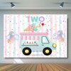 Avezano Ice Cream Birthday Backdrop for Two Sweet Birthday Party Decorations Two Sweet Ice Cream Truck 2nd Birthday Party Banner Cake Table Supplies Photography Background (7x5ft)