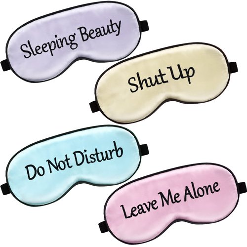 4 Pieces Funny Sleep Mask Silk Eye Mask Soft Blackout Blindfold with Adjustable Strap Sleeping Eye Cover Mask for Women Men Travel, Nap, Meditation (Pink, Beige, Purple, Green)