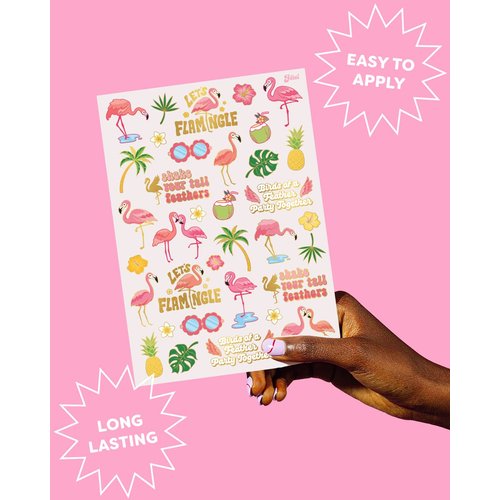 xo, Fetti Flamingo Temporary Tattoos for Kids - 50 Styles | Final Flamingle Bachelorette, Summer Birthday Party Supplies, Pool Party Favors, Palm Tree Pineapple Arts and Crafts