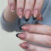 24Pcs Black French Tip Press on Nails Almond Pointed Fake Nails Gold Glitter Line Design Acrylic Glue on Nails Star Short Fake Nails Glossy Full Cover False Nails for Women Girls Manicure Supplies
