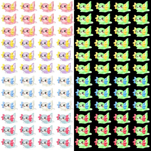 Ferraycle 100 Pcs Luminous Mini Resin Axolotl Charm Axolotl Tiny Animal Figurine Axolotl Charm Tiny Resin Animals for DIY Landscape Garden Dollhouse Birthday Party Decoration Ornament