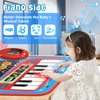 2-in-1 Musical Mat Toys for 1 2 3 4 5 Year Old, Piano Keyboard & Drum Set with 2 Drum Sticks, Early Educational Musical Learning Toys Birthday for 1 2 3 4 5 Year Old Boys & Girls, Blue