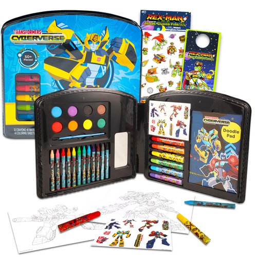 Screen Legends Transformers Art Set for Kids - 50 Pc Transformers Art Kit Bundle with Transformers Coloring Utensils, Paint, Art Pad, Stickers, More | Transformers Painting Kit for Kids