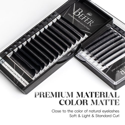 Befer Beauty Volume Lash Extensions 0.05CC, Mix-8-15mm Eyelash Extension Matte Black,Easy Fan Volume Lashes Fluffy Matte Black Soft, CC Curl Self Fanning Lash Extension Professional Eyelash Extensions